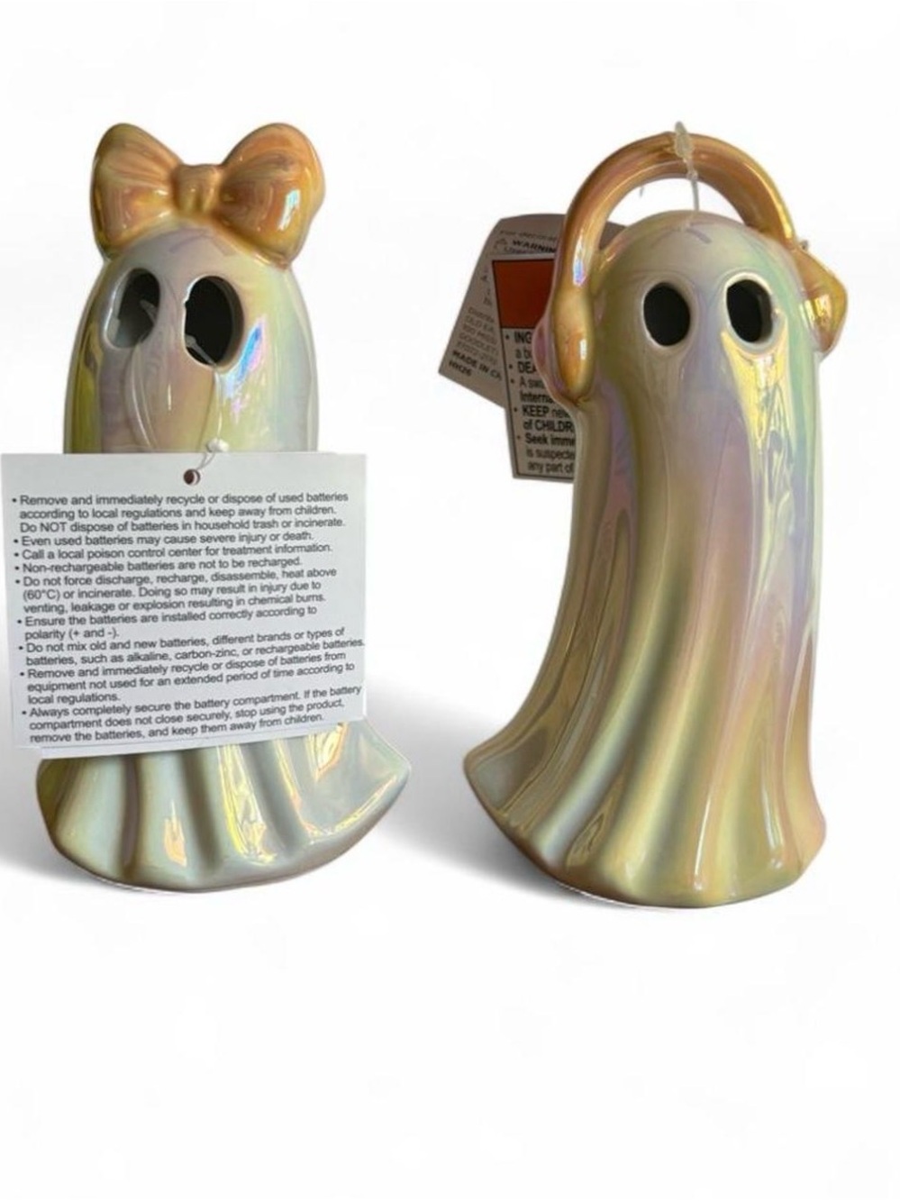 Iridescent Cream Ghost Figurine Duo by